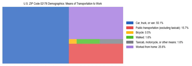 Treemap showing means of transportation to work distribution in US ZIP Code 02176.