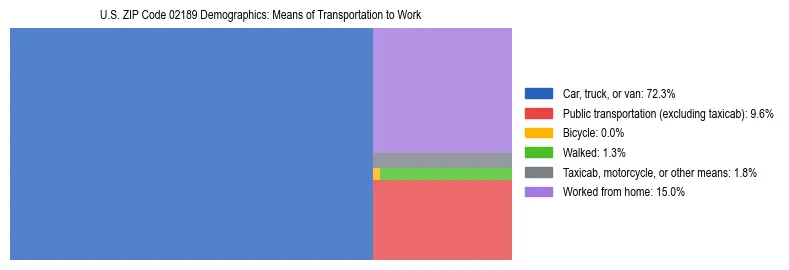 Treemap showing means of transportation to work distribution in US ZIP Code 02189.