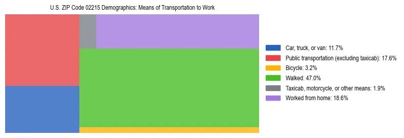 Treemap showing means of transportation to work distribution in US ZIP Code 02215.