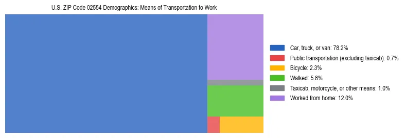 Treemap showing means of transportation to work distribution in US ZIP Code 02554.