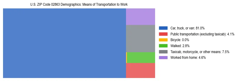 Treemap showing means of transportation to work distribution in US ZIP Code 02863.