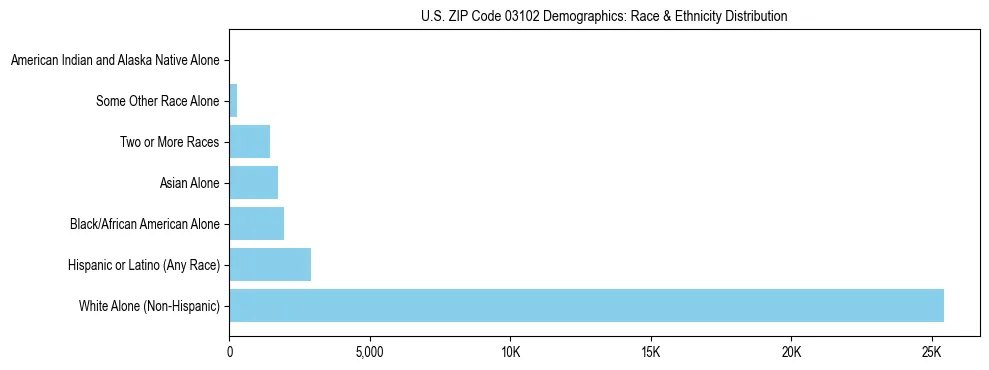 Race and Ethnicity Distribution Chart for US ZIP Code 03102