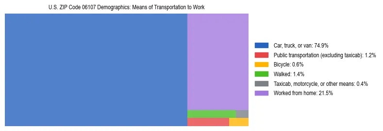 Treemap showing means of transportation to work distribution in US ZIP Code 06107.