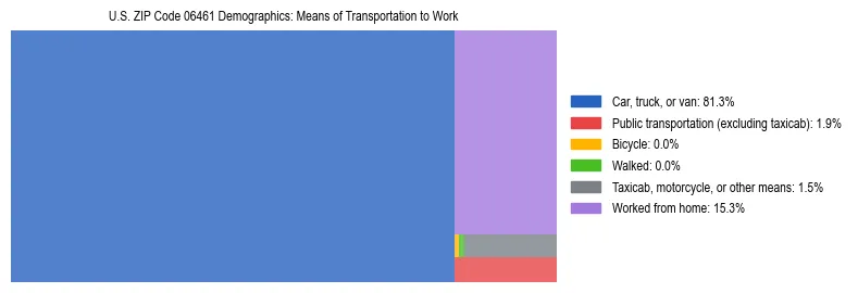 Treemap showing means of transportation to work distribution in US ZIP Code 06461.