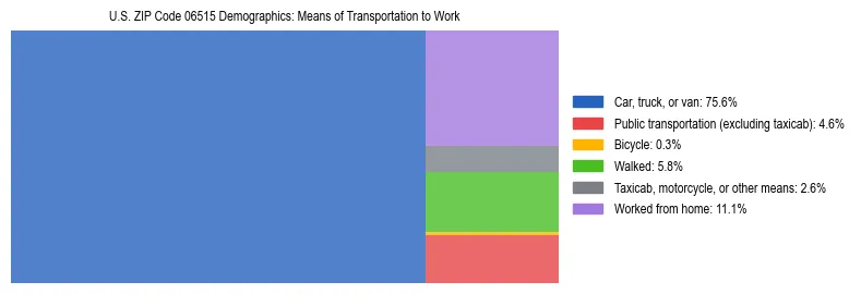 Treemap showing means of transportation to work distribution in US ZIP Code 06515.