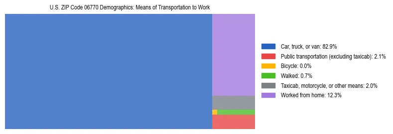 Treemap showing means of transportation to work distribution in US ZIP Code 06770.