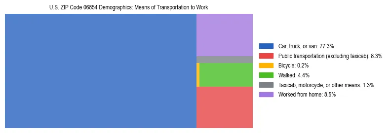 Treemap showing means of transportation to work distribution in US ZIP Code 06854.