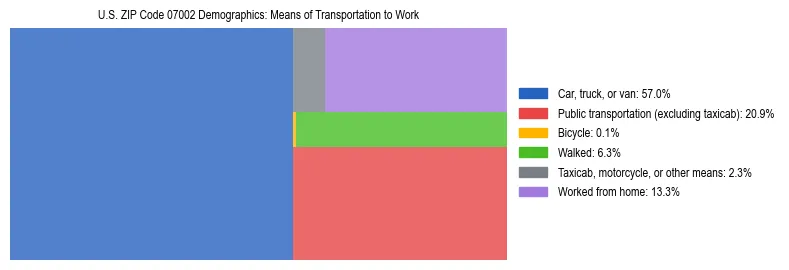 Treemap showing means of transportation to work distribution in US ZIP Code 07002.