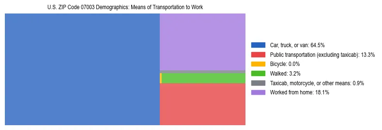 Treemap showing means of transportation to work distribution in US ZIP Code 07003.