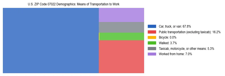 Treemap showing means of transportation to work distribution in US ZIP Code 07022.