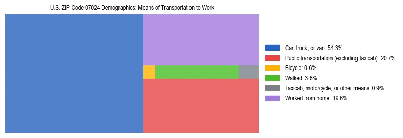 Treemap showing means of transportation to work distribution in US ZIP Code 07024.