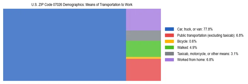 Treemap showing means of transportation to work distribution in US ZIP Code 07026.