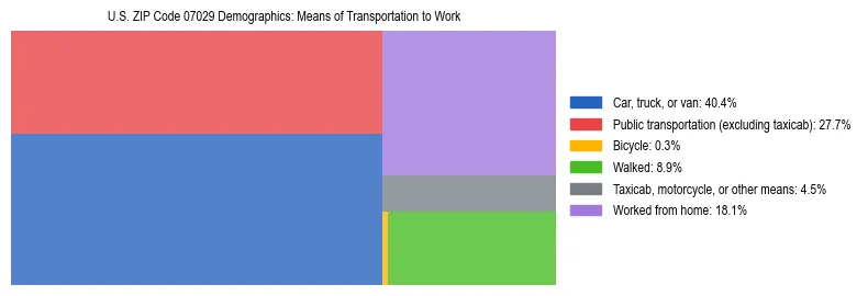 Treemap showing means of transportation to work distribution in US ZIP Code 07029.