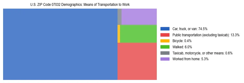 Treemap showing means of transportation to work distribution in US ZIP Code 07032.