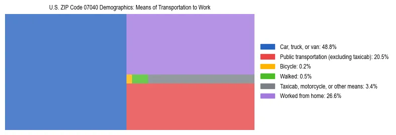 Treemap showing means of transportation to work distribution in US ZIP Code 07040.