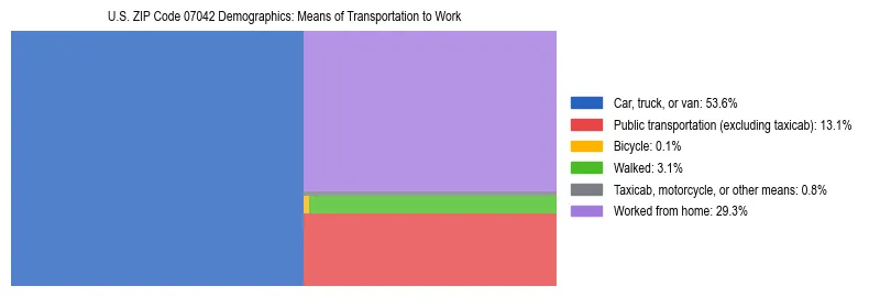 Treemap showing means of transportation to work distribution in US ZIP Code 07042.