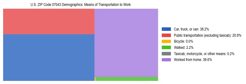 Treemap showing means of transportation to work distribution in US ZIP Code 07043.