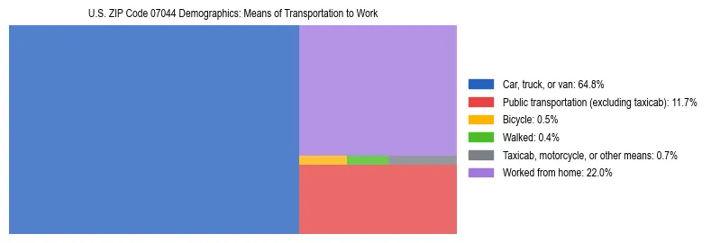 Treemap showing means of transportation to work distribution in US ZIP Code 07044.