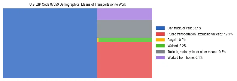 Treemap showing means of transportation to work distribution in US ZIP Code 07050.