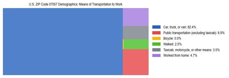 Treemap showing means of transportation to work distribution in US ZIP Code 07057.
