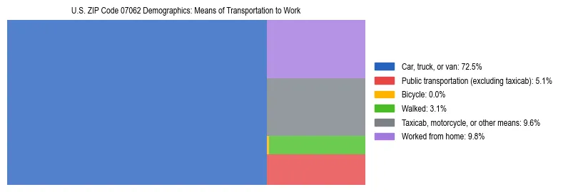 Treemap showing means of transportation to work distribution in US ZIP Code 07062.