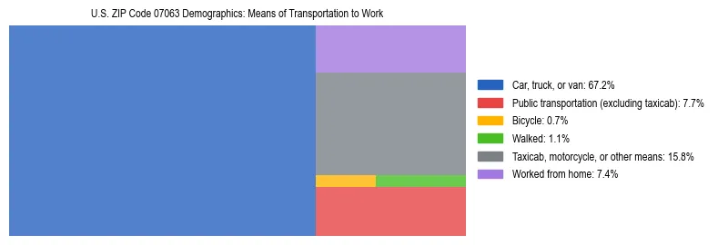 Treemap showing means of transportation to work distribution in US ZIP Code 07063.