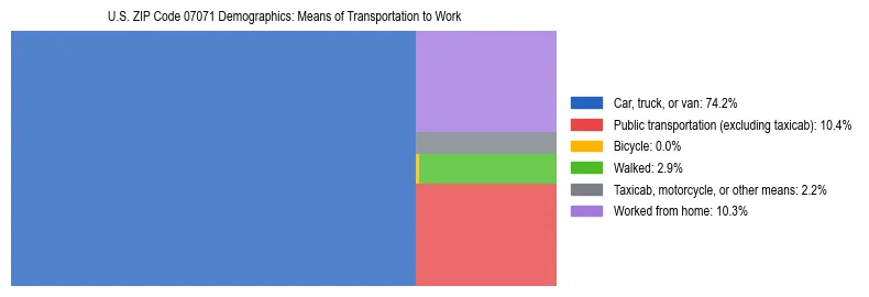 Treemap showing means of transportation to work distribution in US ZIP Code 07071.