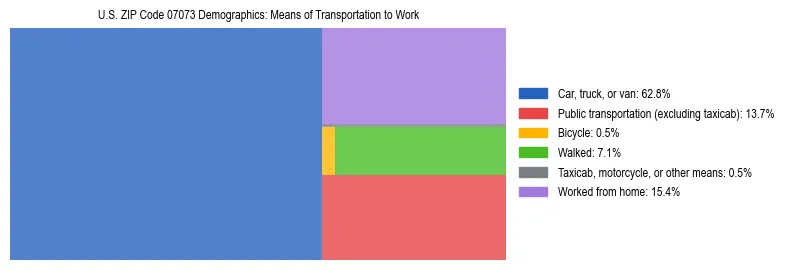 Treemap showing means of transportation to work distribution in US ZIP Code 07073.