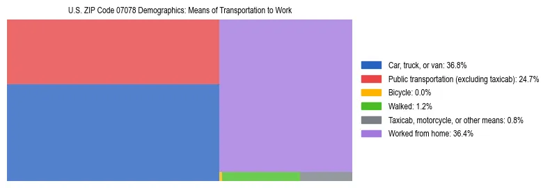 Treemap showing means of transportation to work distribution in US ZIP Code 07078.