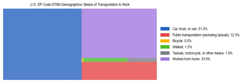 Treemap showing means of transportation to work distribution in US ZIP Code 07090.