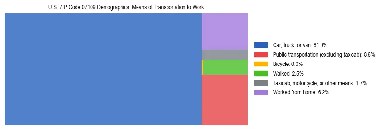 Treemap showing means of transportation to work distribution in US ZIP Code 07109.
