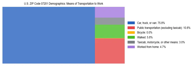 Treemap showing means of transportation to work distribution in US ZIP Code 07201.
