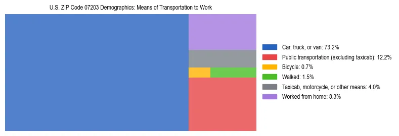 Treemap showing means of transportation to work distribution in US ZIP Code 07203.