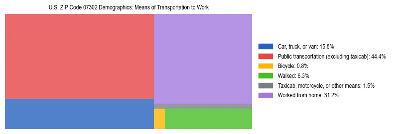 Treemap showing means of transportation to work distribution in US ZIP Code 07302.