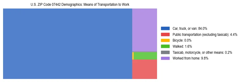 Treemap showing means of transportation to work distribution in US ZIP Code 07442.