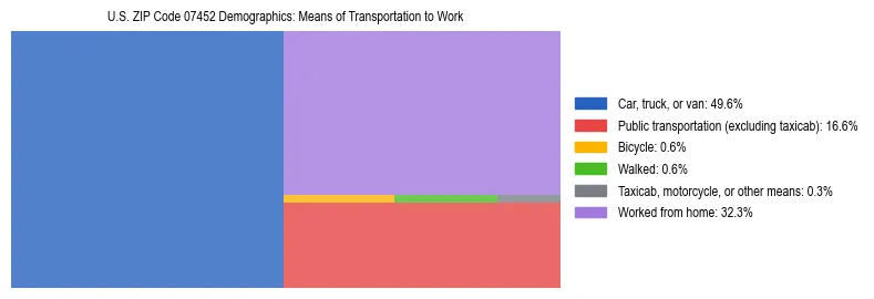 Treemap showing means of transportation to work distribution in US ZIP Code 07452.