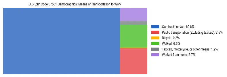 Treemap showing means of transportation to work distribution in US ZIP Code 07501.