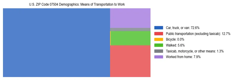 Treemap showing means of transportation to work distribution in US ZIP Code 07504.