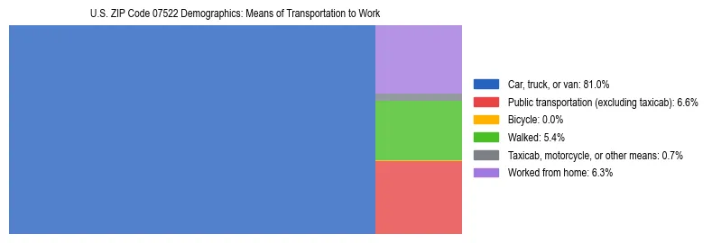 Treemap showing means of transportation to work distribution in US ZIP Code 07522.