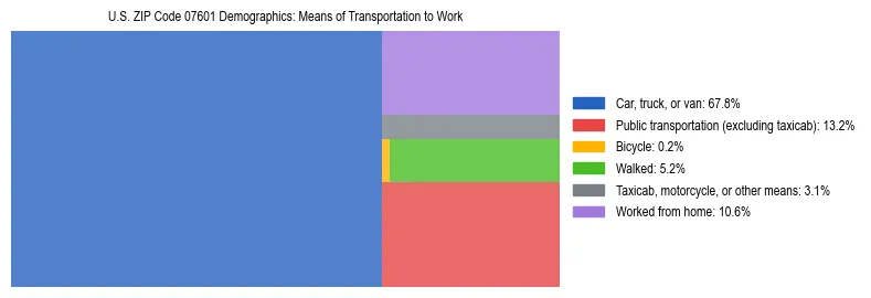 Treemap showing means of transportation to work distribution in US ZIP Code 07601.