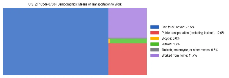 Treemap showing means of transportation to work distribution in US ZIP Code 07604.