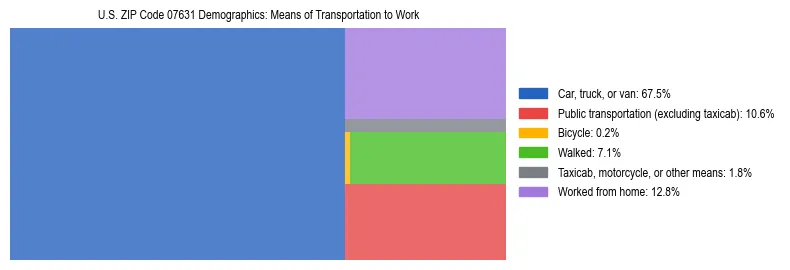 Treemap showing means of transportation to work distribution in US ZIP Code 07631.