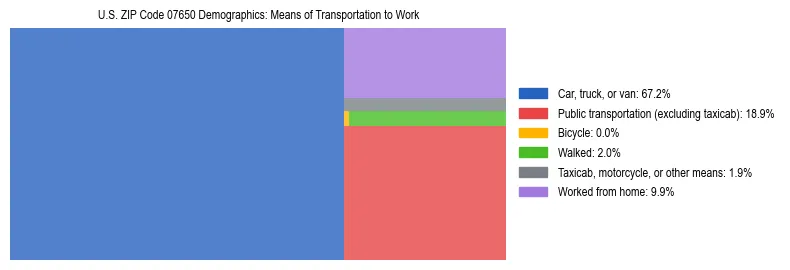 Treemap showing means of transportation to work distribution in US ZIP Code 07650.