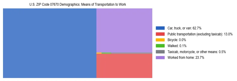 Treemap showing means of transportation to work distribution in US ZIP Code 07670.