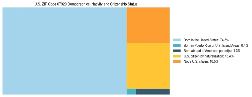 Treemap showing the population distribution by nativity and citizenship status in US ZIP Code 07920 based on U.S. Census data.