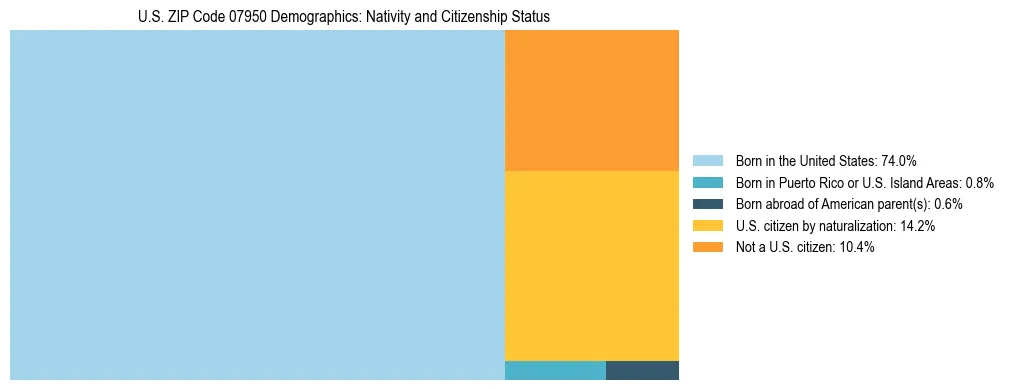 Treemap showing the population distribution by nativity and citizenship status in US ZIP Code 07950 based on U.S. Census data.