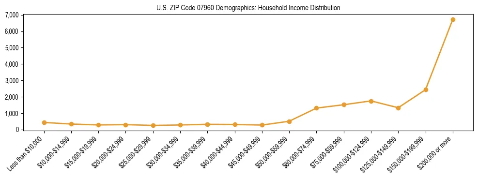 Horizontal bar chart showing household income distribution in US ZIP Code 07960.