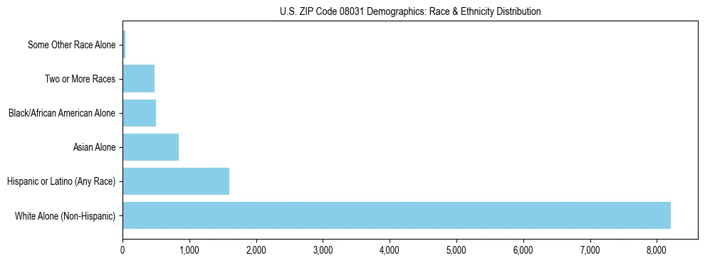 Race and Ethnicity Distribution Chart for US ZIP Code 08031
