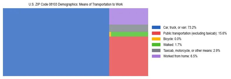 Treemap showing means of transportation to work distribution in US ZIP Code 08103.