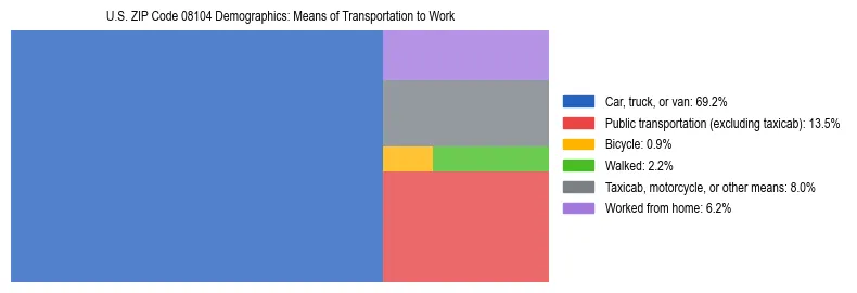 Treemap showing means of transportation to work distribution in US ZIP Code 08104.